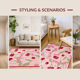 Ultra Soft Area Rug, Non Slip, Stain Resistant, Washable Area Rugs for Living Room, Bedroom, Chic Pink Bow and Cherry Print Area Rug(Pink)
