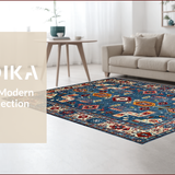 Ultra Soft Area Rug, Non Slip, Stain Resistant, Washable Area Rugs for Living Room, Bedroom, Vibrant Floral Ogee Motif(Blue)