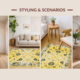 Ultra Soft Area Rug, Non Slip, Stain Resistant, Washable Area Rugs for Living Room, Bedroom, Unique Minimalist Ogee Print(Yellow)