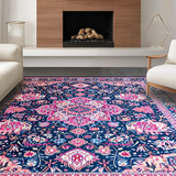Ultra Soft Area Rug, Non Slip, Stain Resistant, Washable Area Rugs for Living Room, Bedroom, Rustic Textured Ogee Style(Blue)