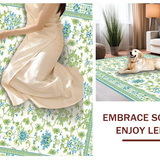 Ultra Soft Area Rug, Non Slip, Stain Resistant, Washable Area Rugs for Living Room, Bedroom, Elegant Soft Green Patterned Flourish(White)