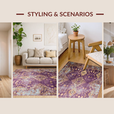 Ultra Soft Area Rug, Non Slip, Stain Resistant, Washable Area Rugs for Living Room, Bedroom, Intricate Tiled Rustic Elegance(Purple)