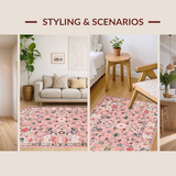 Ultra Soft Area Rug, Non Slip, Stain Resistant, Washable Area Rugs for Living Room, Bedroom, Elegant Medallion Watercolor Design(Pink)