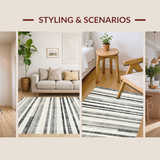 Ultra Soft Area Rug, Non Slip, Stain Resistant, Washable Area Rugs for Living Room, Bedroom, Black & White Striped Rug: Modern Handwoven Design(Gray)