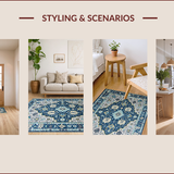 Ultra Soft Area Rug, Non Slip, Stain Resistant, Washable Area Rugs for Living Room, Bedroom, Artistic Geometric Floral Ensemble(Blue)