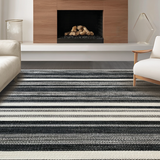 Ultra Soft Area Rug, Non Slip, Stain Resistant, Washable Area Rugs for Living Room, Bedroom, Stylish Black and White Striped Rug:  Modern Geometric Pattern(Black)