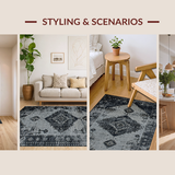 Ultra Soft Area Rug, Non Slip, Stain Resistant, Washable Area Rugs for Living Room, Bedroom, Transitional Earthy Ogee Pattern(Gray)