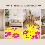 Ultra Soft Area Rug, Non Slip, Stain Resistant, Washable Area Rugs for Living Room, Bedroom, Playful Rainbow Floral Arrangement(Yellow)