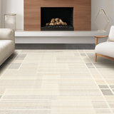 Ultra Soft Area Rug, Non Slip, Stain Resistant, Washable Area Rugs for Living Room, Bedroom, Rustic Textured Symmetrical Lines(Beige)