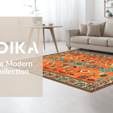 Ultra Soft Area Rug, Non Slip, Stain Resistant, Washable Area Rugs for Living Room, Bedroom, Lively Orange Tiled Motif(Orange)