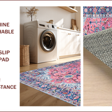 Ultra Soft Area Rug, Non Slip, Stain Resistant, Washable Area Rugs for Living Room, Bedroom, Rustic Vintage Tiled Motif(Pink)