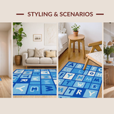 Ultra Soft Area Rug, Non Slip, Stain Resistant, Washable Area Rugs for Living Room, Bedroom, Bright Playful Typography Theme(Blue)