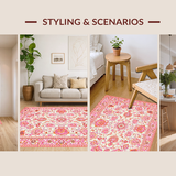 Ultra Soft Area Rug, Non Slip, Stain Resistant, Washable Area Rugs for Living Room, Bedroom, Rustic Textured Geometric Flourish(Pink)