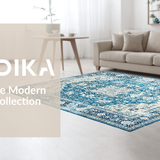 Ultra Soft Area Rug, Non Slip, Stain Resistant, Washable Area Rugs for Living Room, Bedroom, Chic Distressed Teal Geometric Motif(Blue)