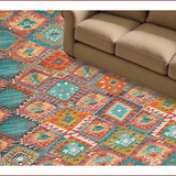 Ultra Soft Area Rug, Non Slip, Stain Resistant, Washable Area Rugs for Living Room, Bedroom, Rustic Geometric Teal Elegance(Orange)