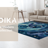 Ultra Soft Area Rug, Non Slip, Stain Resistant, Washable Area Rugs for Living Room, Bedroom, Marine Octopus Illusion Rug with Nautical Whale Motifs and 3D Ocean Swirl Art(Blue)