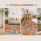 Ultra Soft Area Rug, Non Slip, Stain Resistant, Washable Area Rugs for Living Room, Bedroom, Whimsical Geometric Orange Design(Orange)