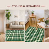 Ultra Soft Area Rug, Non Slip, Stain Resistant, Washable Area Rugs for Living Room, Bedroom, Rustic Gray Tartan Elegance(Green)