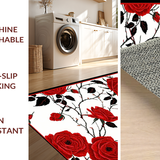 Ultra Soft Area Rug, Non Slip, Stain Resistant, Washable Area Rugs for Living Room, Bedroom, Elegant Abstract Floral Arrangement(Red)