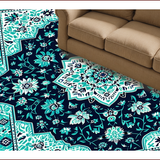 Ultra Soft Area Rug, Non Slip, Stain Resistant, Washable Area Rugs for Living Room, Bedroom, Non-Shedding Floral Medallion Bedroom Carpet(Blue)