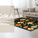 Ultra Soft Area Rug, Non Slip, Stain Resistant, Washable Area Rugs for Living Room, Bedroom, Playful Feline Floral Aesthetic(Black)