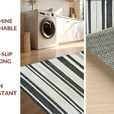 Ultra Soft Area Rug, Non Slip, Stain Resistant, Washable Area Rugs for Living Room, Bedroom, Rustic Cream and Black Linear Motif(Black)