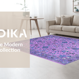 Ultra Soft Area Rug, Non Slip, Stain Resistant, Washable Area Rugs for Living Room, Bedroom, Rustic Blue Toned Botanical Motif(Purple)