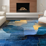 Ultra Soft Area Rug, Non Slip, Stain Resistant, Washable Area Rugs for Living Room, Bedroom, Aurora Flow Rug with Abstract Colorfields and Geometric Blue Gold Accents(Blue)