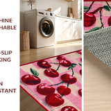 Ultra Soft Area Rug, Non Slip, Stain Resistant, Washable Area Rugs for Living Room, Bedroom, Pink Bow Carpet with Cherry Accents and Fruit Design(Pink)