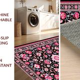 Ultra Soft Area Rug, Non Slip, Stain Resistant, Washable Area Rugs for Living Room, Bedroom, Boho Vintage Floral Aesthetic(Black)