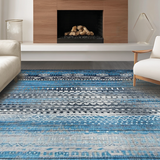 Ultra Soft Area Rug, Non Slip, Stain Resistant, Washable Area Rugs for Living Room, Bedroom, Vibrant Low Pile Geometric Aesthetic(Blue)