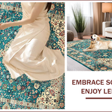 Ultra Soft Area Rug, Non Slip, Stain Resistant, Washable Area Rugs for Living Room, Bedroom, Chic Dark Green Ogee Pattern(Blue)
