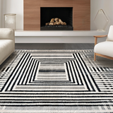 Ultra Soft Area Rug, Non Slip, Stain Resistant, Washable Area Rugs for Living Room, Bedroom, Rhythmic Monochrome Line Rug, Artistic Contrast Stripe Carpet, Distinctive(Gray)