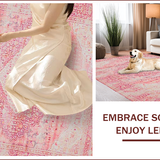 Ultra Soft Area Rug, Non Slip, Stain Resistant, Washable Area Rugs for Living Room, Bedroom, Whimsical Pastel Botanical Motif(Pink)
