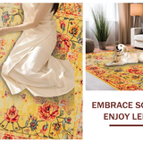 Ultra Soft Area Rug, Non Slip, Stain Resistant, Washable Area Rugs for Living Room, Bedroom, Cozy Pastel Floral Dreamscape(Yellow)