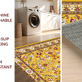 Ultra Soft Area Rug, Non Slip, Stain Resistant, Washable Area Rugs for Living Room, Bedroom, Radiant Earthy Tones with Blooms(Gold)