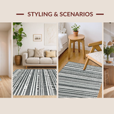 Ultra Soft Area Rug, Non Slip, Stain Resistant, Washable Area Rugs for Living Room, Bedroom, KaHouen Classic Striped Design Floor Mat Outdoor Layering Rug(Black)