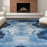 Ultra Soft Area Rug, Non Slip, Stain Resistant, Washable Area Rugs for Living Room, Bedroom, Minimalist Blue and Gray Fusion(Blue)