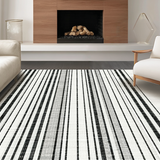 Ultra Soft Area Rug, Non Slip, Stain Resistant, Washable Area Rugs for Living Room, Bedroom, Ebony & Snow Woven Rug, Striped Accent Carpet, Geometric Floor Covering(Black)