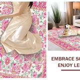 Ultra Soft Area Rug, Non Slip, Stain Resistant, Washable Area Rugs for Living Room, Bedroom, Whimsical Pink & Green Floral Fusion(White)