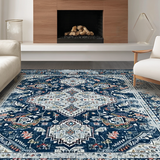 Ultra Soft Area Rug, Non Slip, Stain Resistant, Washable Area Rugs for Living Room, Bedroom, Serene Monochrome Medallion Theme(Blue)