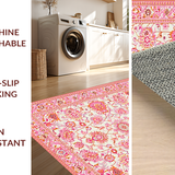 Ultra Soft Area Rug, Non Slip, Stain Resistant, Washable Area Rugs for Living Room, Bedroom, Rustic Textured Geometric Flourish(Pink)