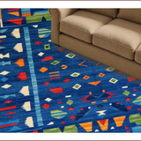 Ultra Soft Area Rug, Non Slip, Stain Resistant, Washable Area Rugs for Living Room, Bedroom, Eclectic Colorful Geometric Arrangement(Blue)