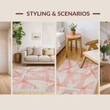Ultra Soft Area Rug, Non Slip, Stain Resistant, Washable Area Rugs for Living Room, Bedroom, Chic Bow Theme Rug with Layered Ribbon Pattern and Graphic Preppy Elements(Pink)