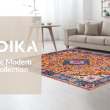 Ultra Soft Area Rug, Non Slip, Stain Resistant, Washable Area Rugs for Living Room, Bedroom, Elegant Retro Geometric Elements(Orange)