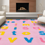 Ultra Soft Area Rug, Non Slip, Stain Resistant, Washable Area Rugs for Living Room, Bedroom, Lively Thematic Numbers and Animals Pattern(Pink)
