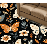 Ultra Soft Area Rug, Non Slip, Stain Resistant, Washable Area Rugs for Living Room, Bedroom, Elegant Floral-Insect Hybrid Design(Black)
