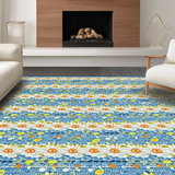 Ultra Soft Area Rug, Non Slip, Stain Resistant, Washable Area Rugs for Living Room, Bedroom, Vibrant Daisy Pattern with Rustic Appeal(Blue)
