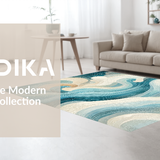Ultra Soft Area Rug, Non Slip, Stain Resistant, Washable Area Rugs for Living Room, Bedroom, Abstract Ocean Swirl Pattern with Nautical Shell Accents(Blue)