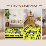 Ultra Soft Area Rug, Non Slip, Stain Resistant, Washable Area Rugs for Living Room, Bedroom, Elegant Geometric Black and Cream(Yellow)